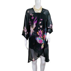 CCC Silk Floral Vintage Black Sheer Wrap S-L
